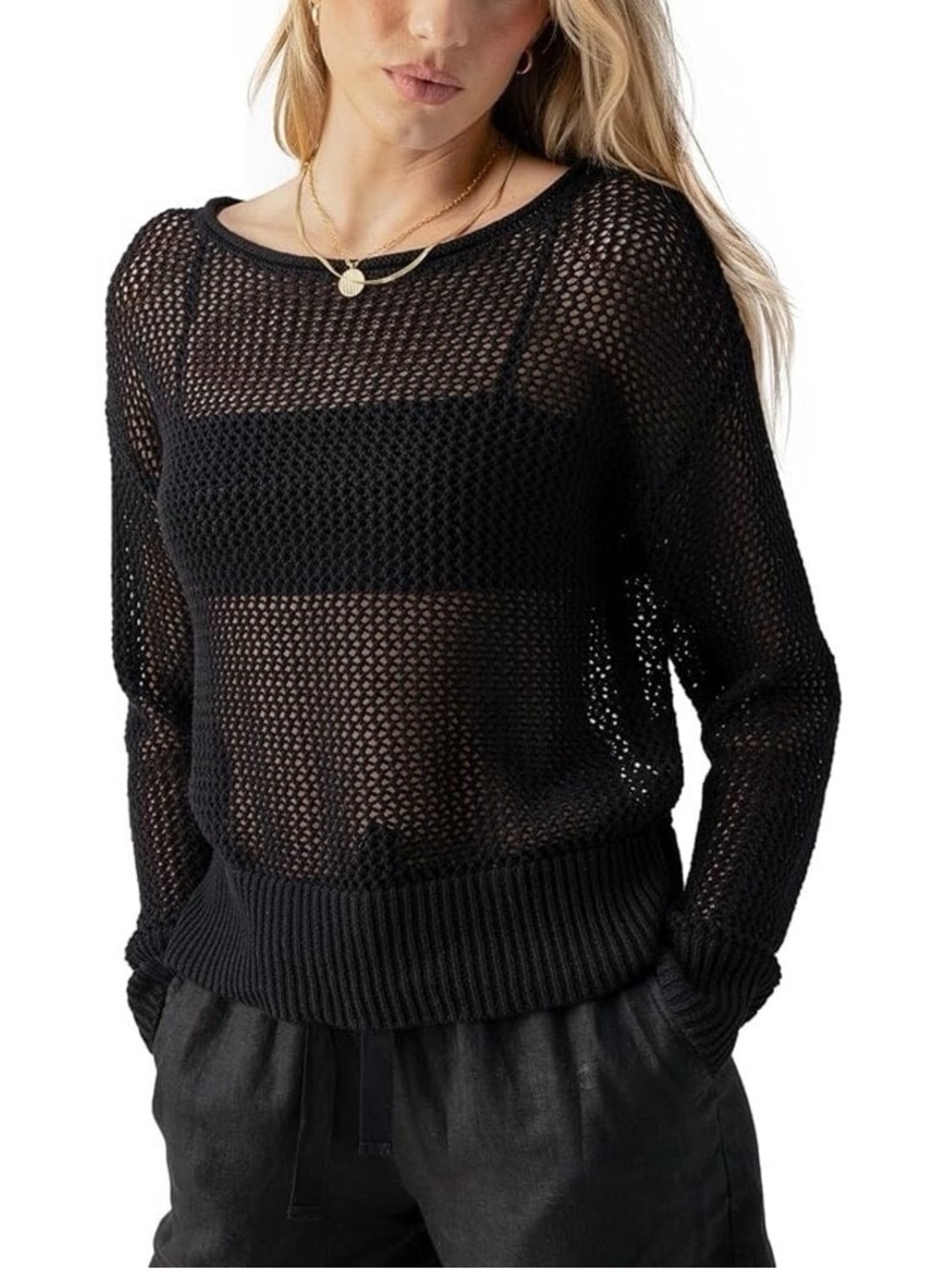 525 America Grunge Black Open Knit Sweater size S